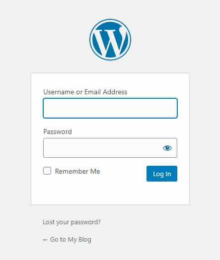 Wordpress admin login screen