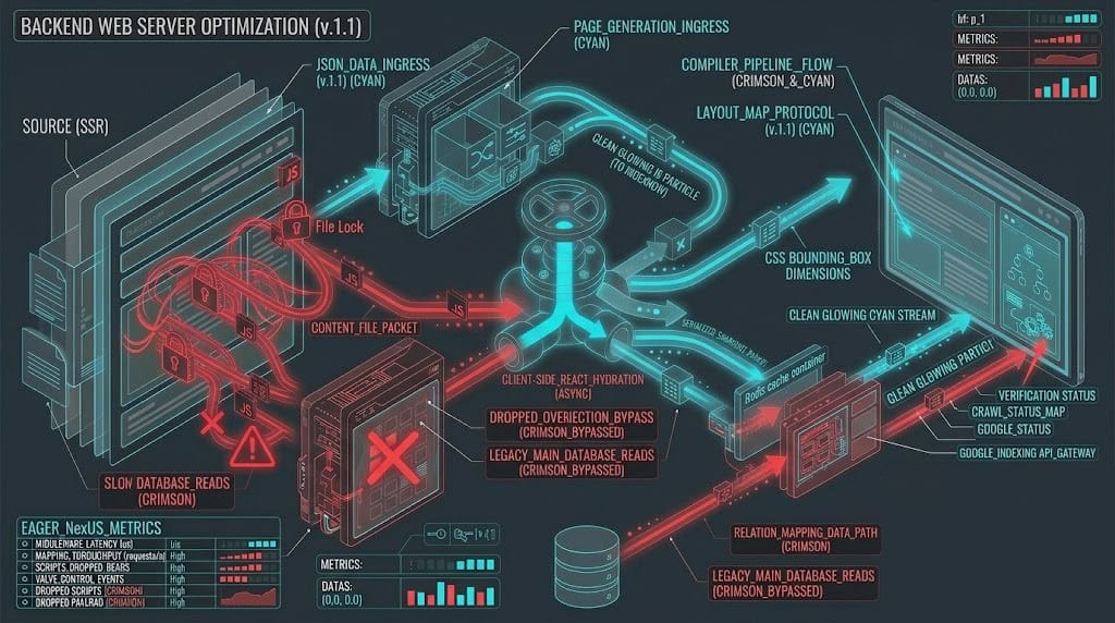 Technical schematic illustrating how to bypass synchronous compilation locks in Concrete CMS v9 using an asynchronous Redis object cache provider.