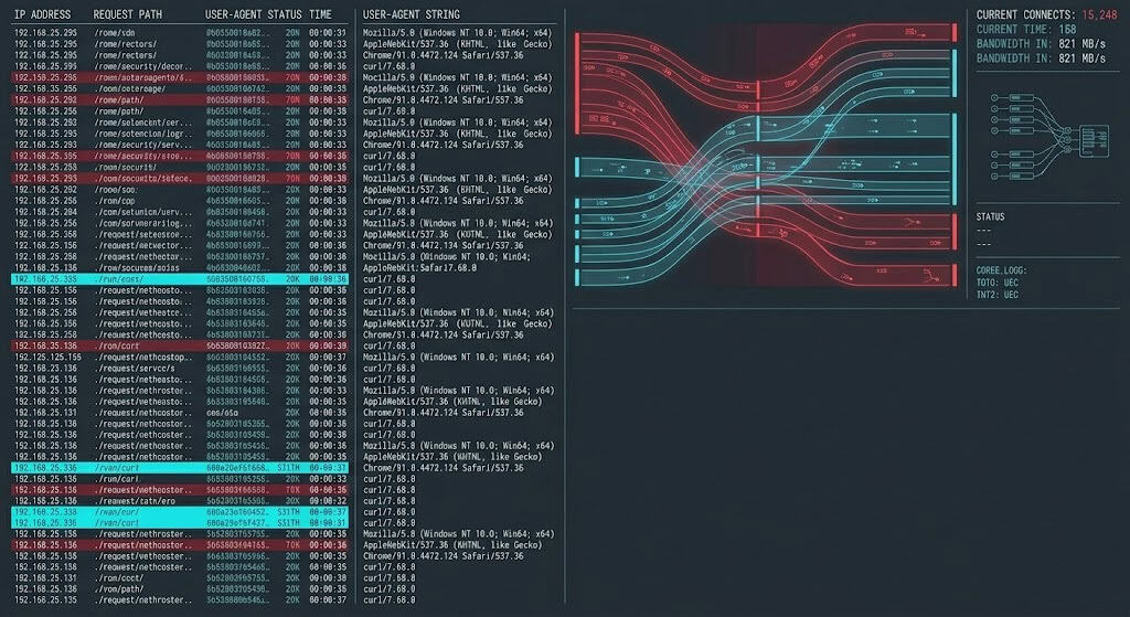 Server dashboard monitoring real-time log analysis to isolate generative user agents and track SGE whitelist re-inclusion status.