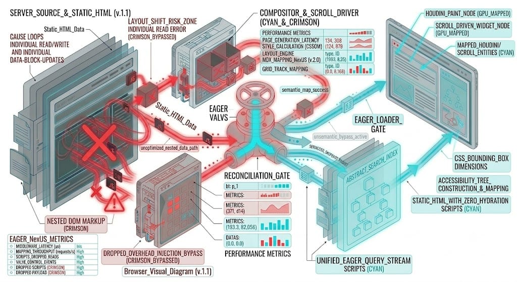 High-performance React hydration-safe reconciliation rendering diagram showing Gatsby Slice API boundaries.
