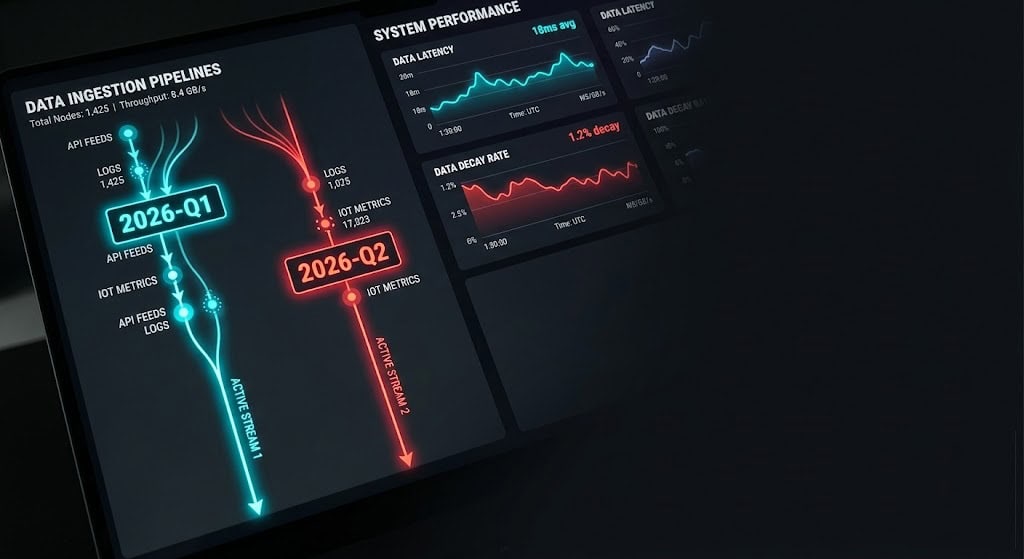 Technical dashboard illustrating Perplexity AI search freshness optimization metrics and real-time database update frequency in 2026
