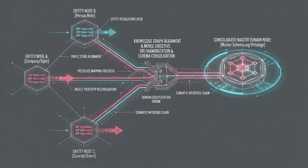 Technical blueprint detailing a semantic entity consolidation map to protect digital asset valuations.