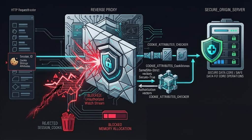 Technical schematic illustrating secure ingress proxy cookie sanitization and Open Policy Agent auditing for HashiCorp Boundary.