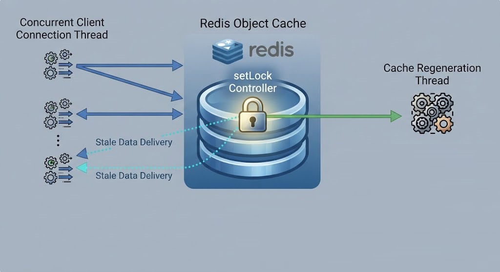 Technical diagram outlining how to configure a dynamic stale-while-revalidate and set-lock mechanism inside the WordPress object cache drop-in.